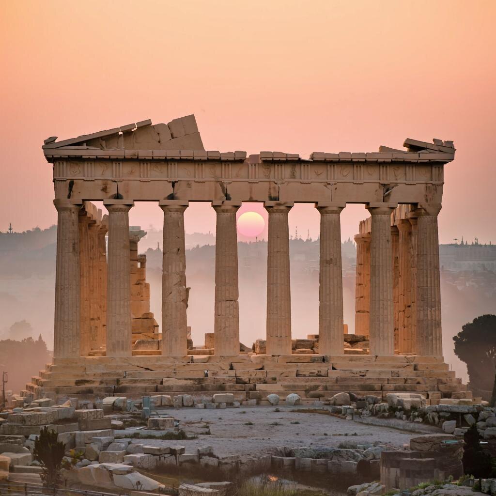 Развалины Парфенона на закате.