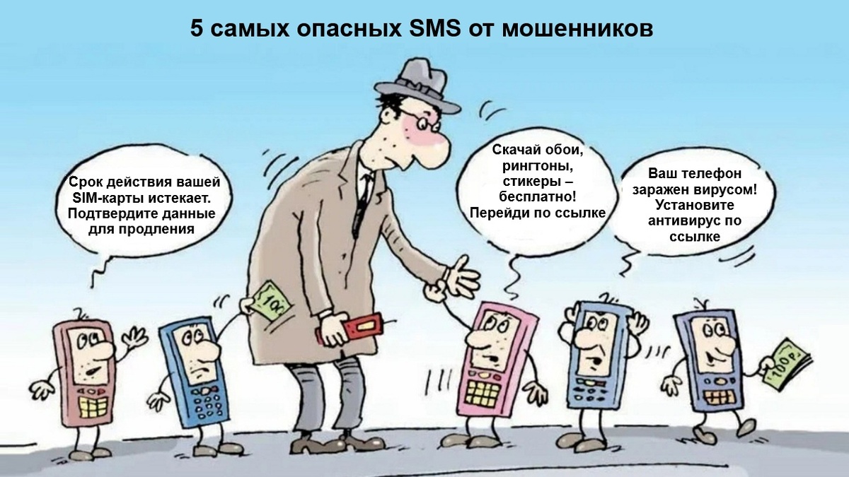 Иллюстрация к статье: "5 самых опасных SMS от мошенников и почему мы им доверяем?", канал "Техно Колибри", Дзен.