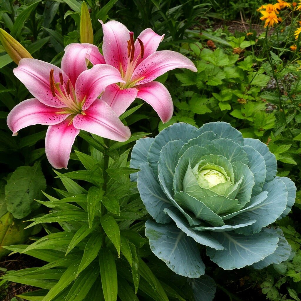 Цветы и овощи объединяются, ведь так всегда на наших участках