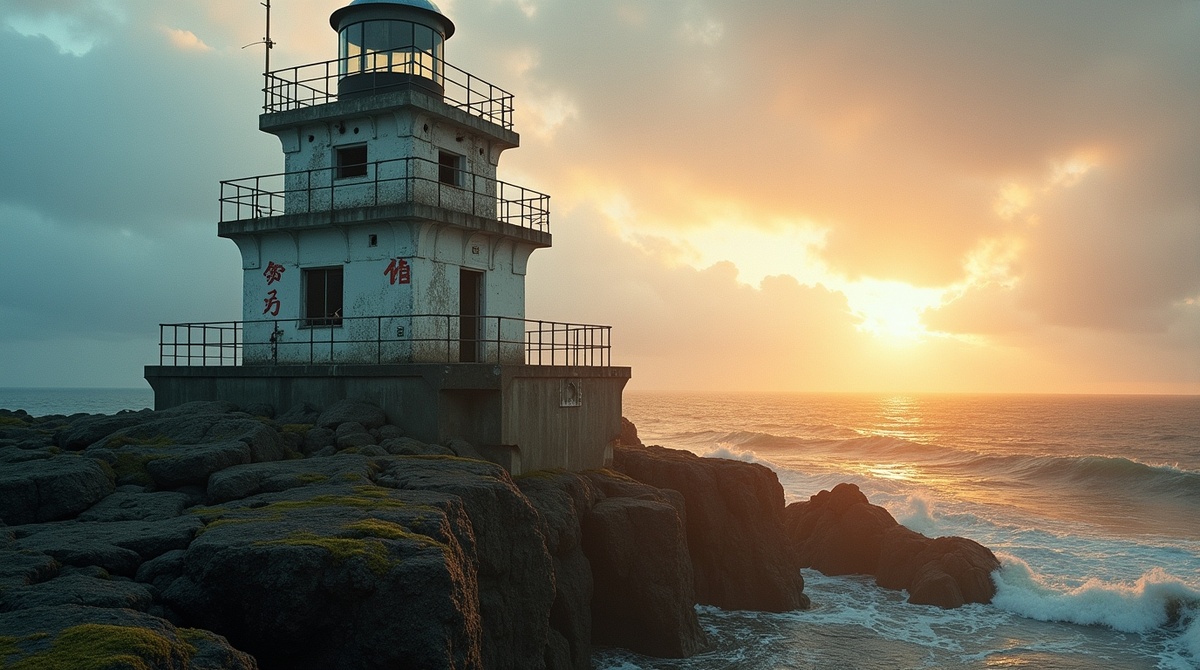 Затерянный страж Сахалина: Рассвет над мысом Анива. Заброшенный японский маяк 1939 года на краю России. Гиперреалистичное фото: бетон, покрытый вековой ржавчиной, бушующее Охотское море, золотые лучи сквозь разбитые окна. Заброшенные места Дальнего Востока, экстремальные путешествия по Сахалину, атмосфера изоляции. История маяка Анива: почему сюда не возят туристов и как найти проводника. #маяканива #заброшенныймаяк #сахалин #дальнийвосток #экстримтуризм #заброшкироссии #реализм #историяссср