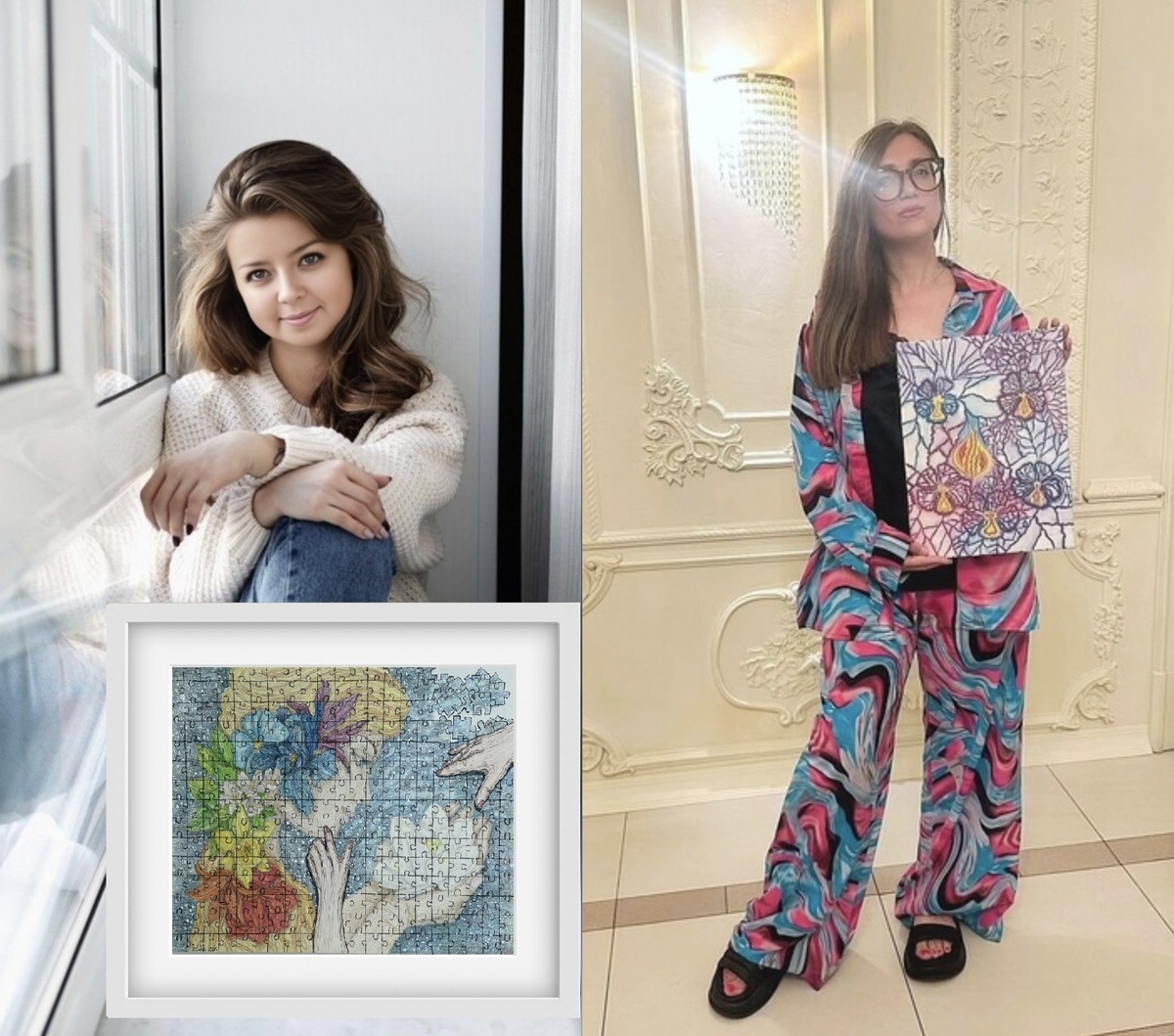 Главные картины арт-проекта "Момент цветения": Ирина Селина "Собирая себя и Юлия Арти "Связи"