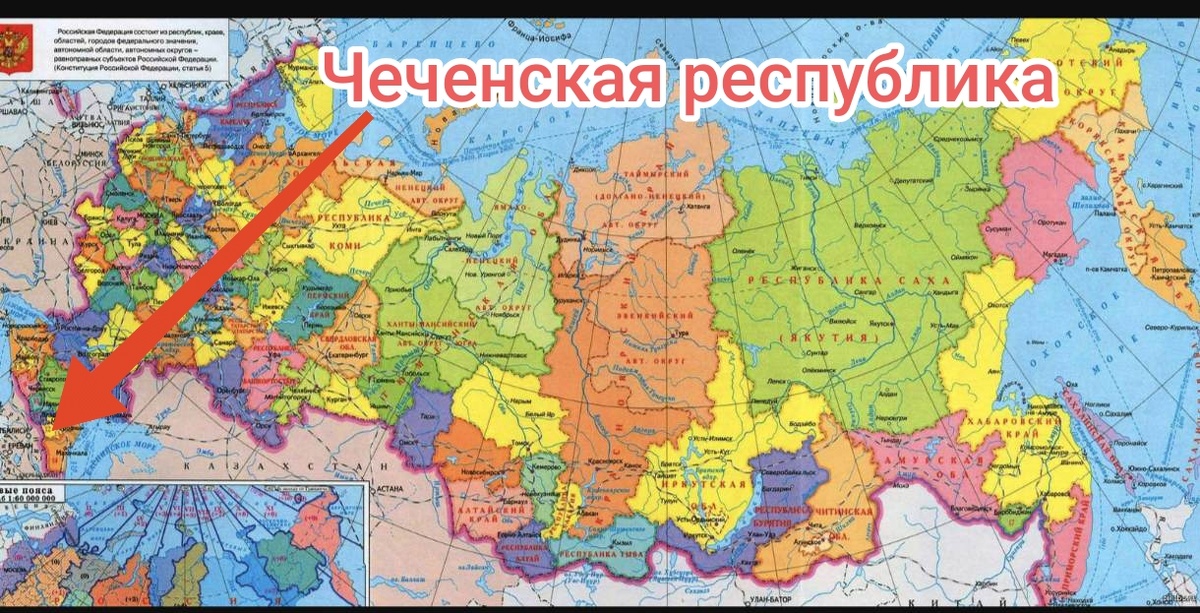 Чеченская республика на карте России