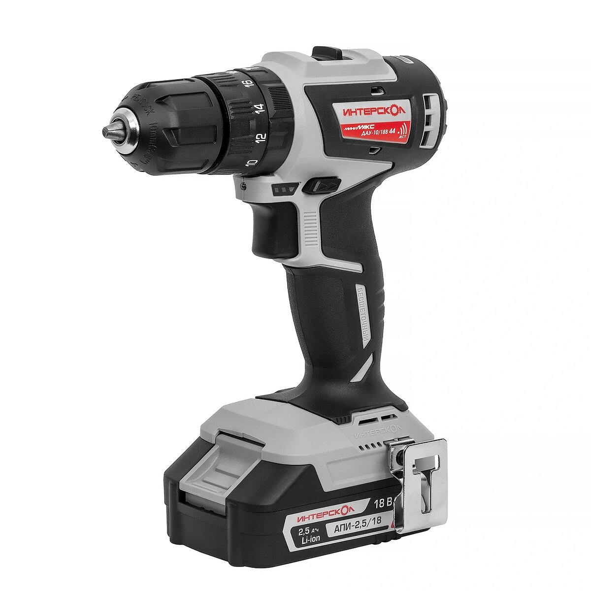 Сдержанный и даже скромный дизайн выделяет Интерскол ДАУ-10/18В 44 на фоне его ярких собратьев по цеху - что как бы намекает, что всё самое главное кроется внутри