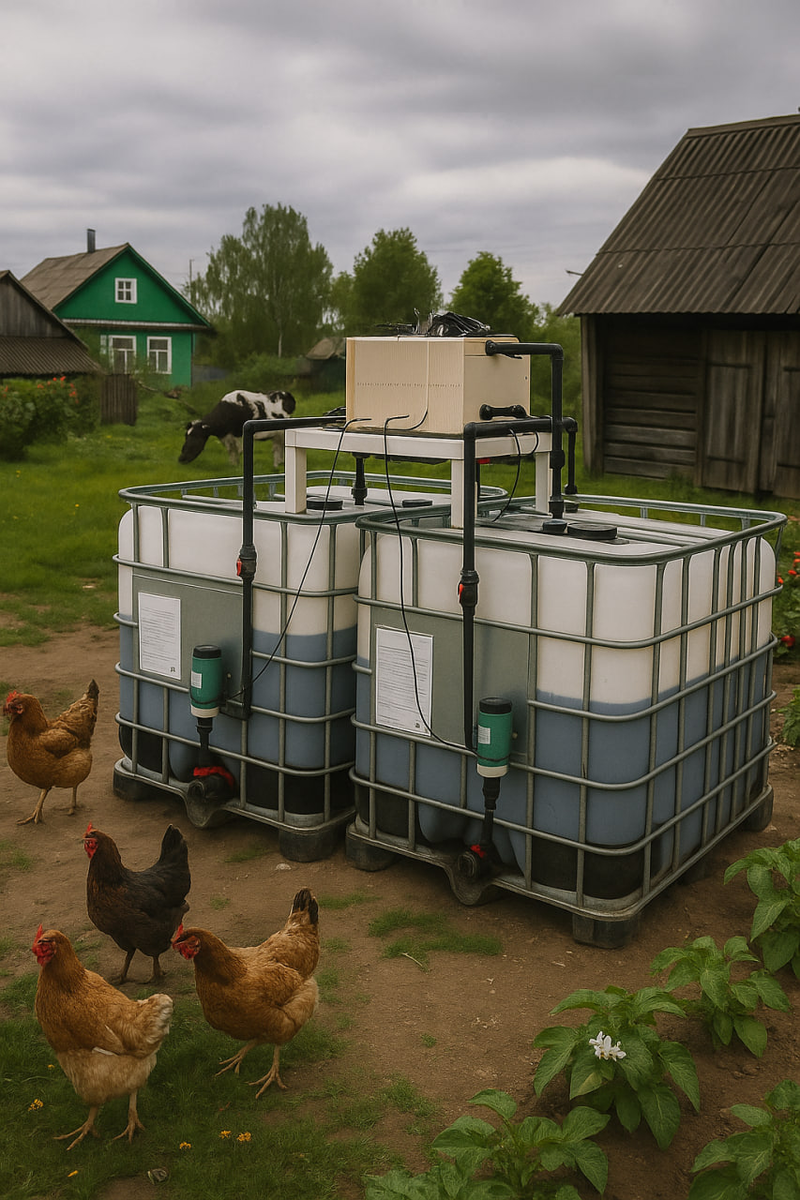 Проточная батарея для дачи, два еврокуба и 20 лет эксплуатации.