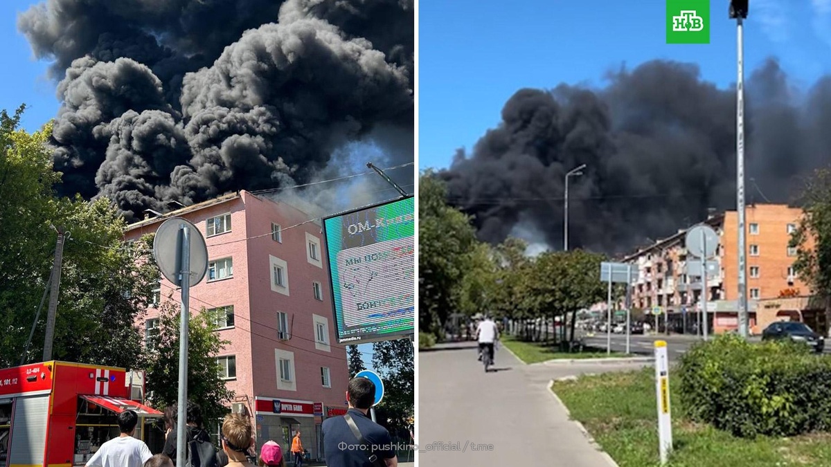    Крыша жилой пятиэтажки загорелась в подмосковном Пушкине
