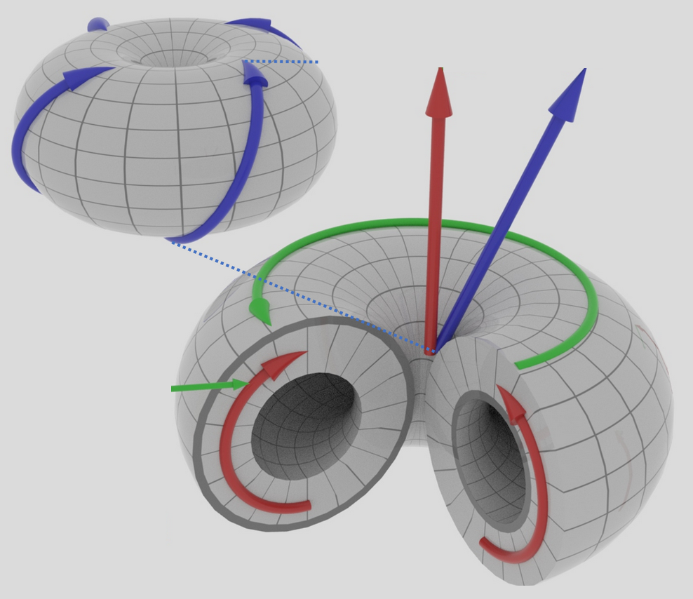 Рисунок 2. Направления вращения эфира в тороиде.