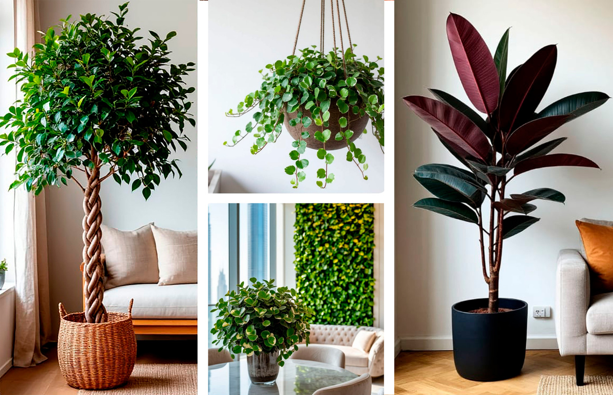 Фикус Бенджамина Даниэле штамб косичка, фикус Пумила карликовая,фикус эластика Бургунди