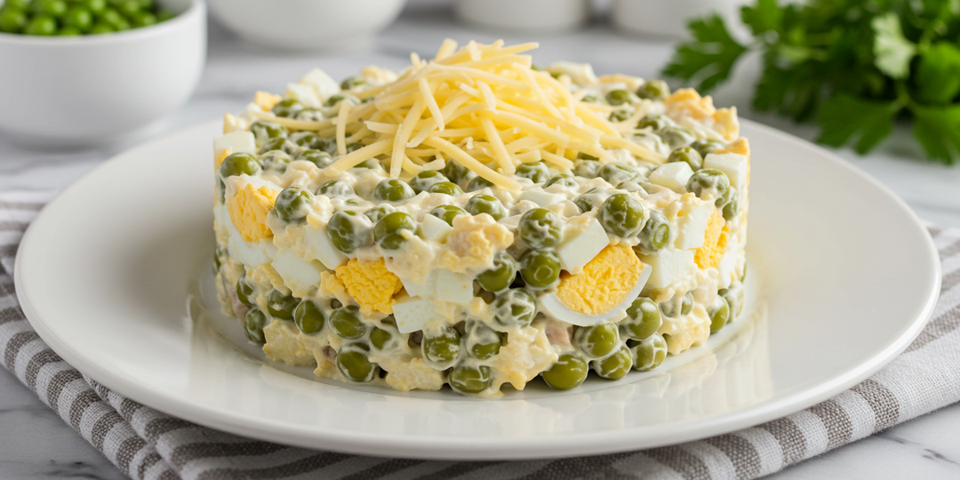 Простой и нежный салат с зеленым горошком и яйцами