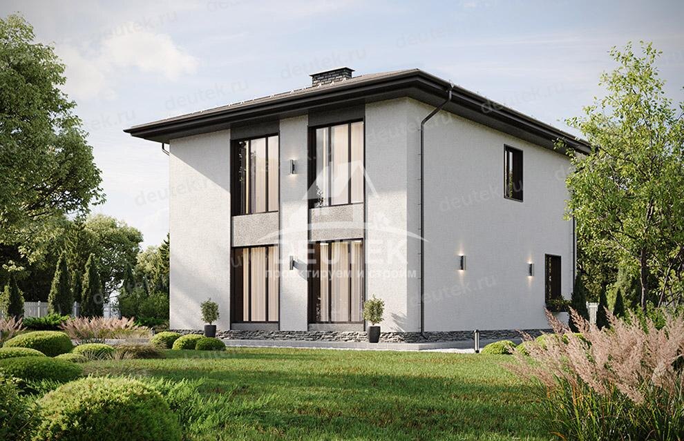 Проект двухэтажного дома 195 м2 с кабинетом и одноместным гаражом