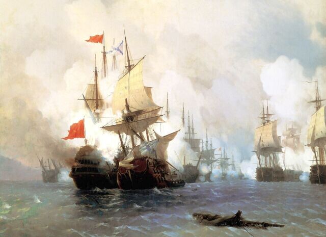 Фрагмент картины Айвазовского "Чесменское сражение"