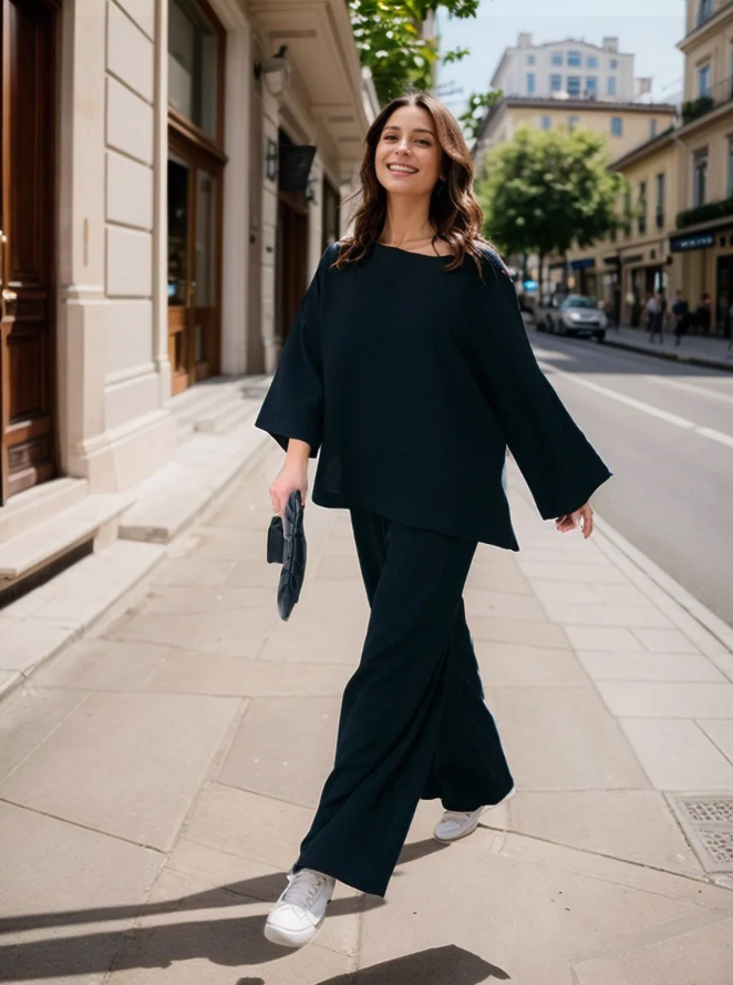 женщина в элегантном костюме оверсайз