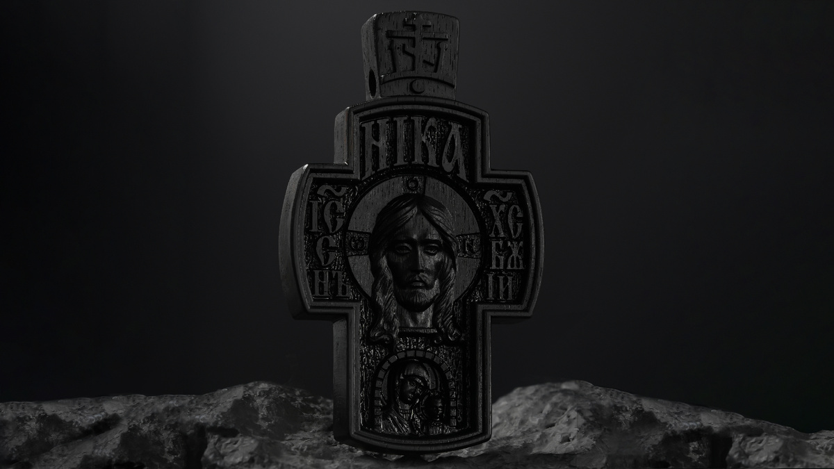 Крест из чёрного дерева (эбена) "Спас" Арт.010