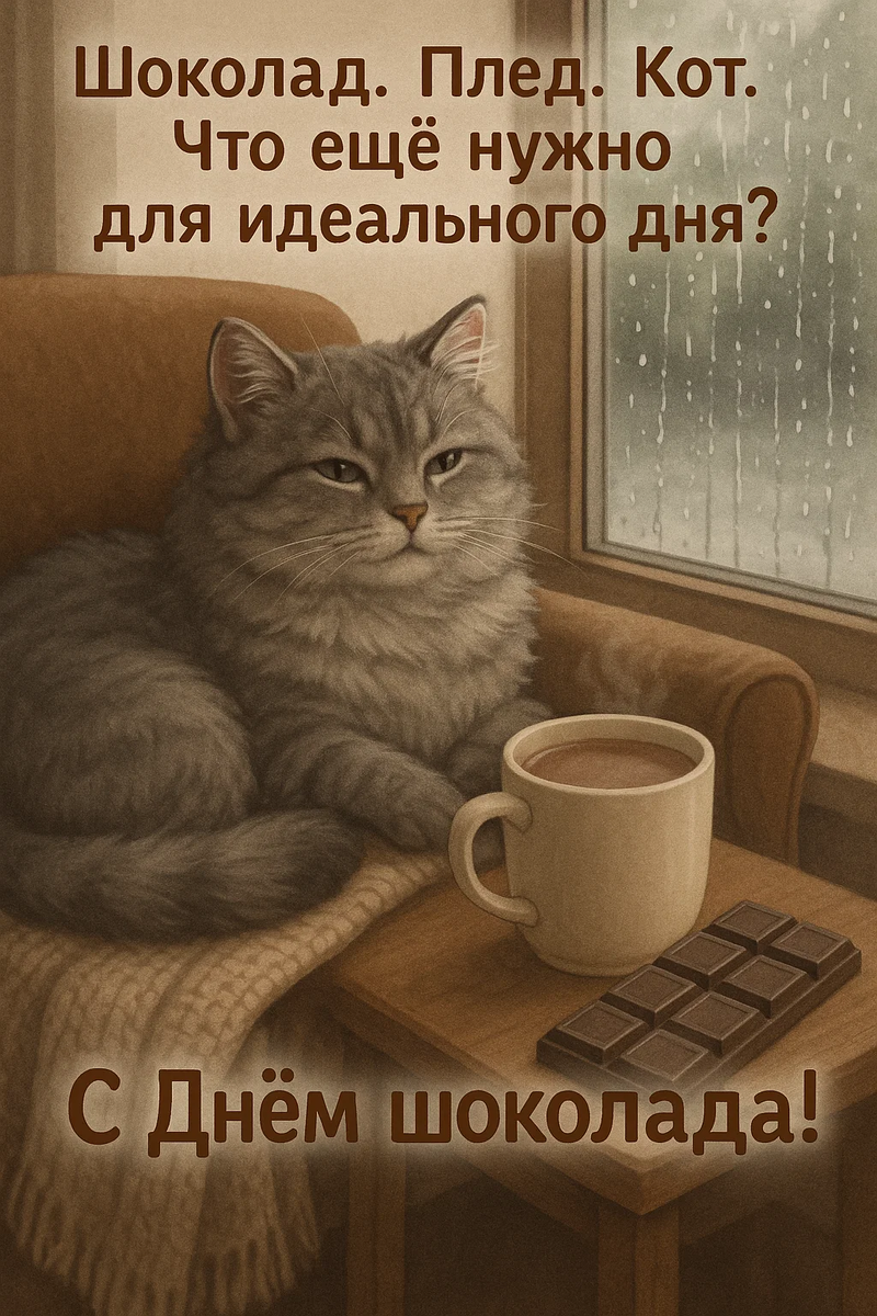 Открытка из серии «С Днём шоколада» создана по моей задумке с помощью нейросети.
