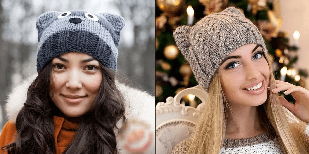 Котошапка спицами может выглядеть по-разному