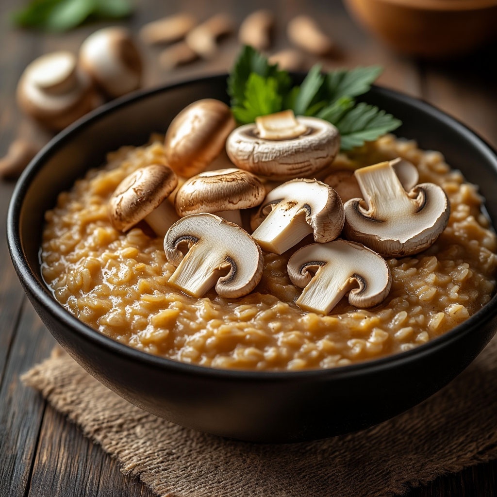 Шампиньоны и овсяная каша - превосходный источник бета-глюканов. Иллюстрация автора