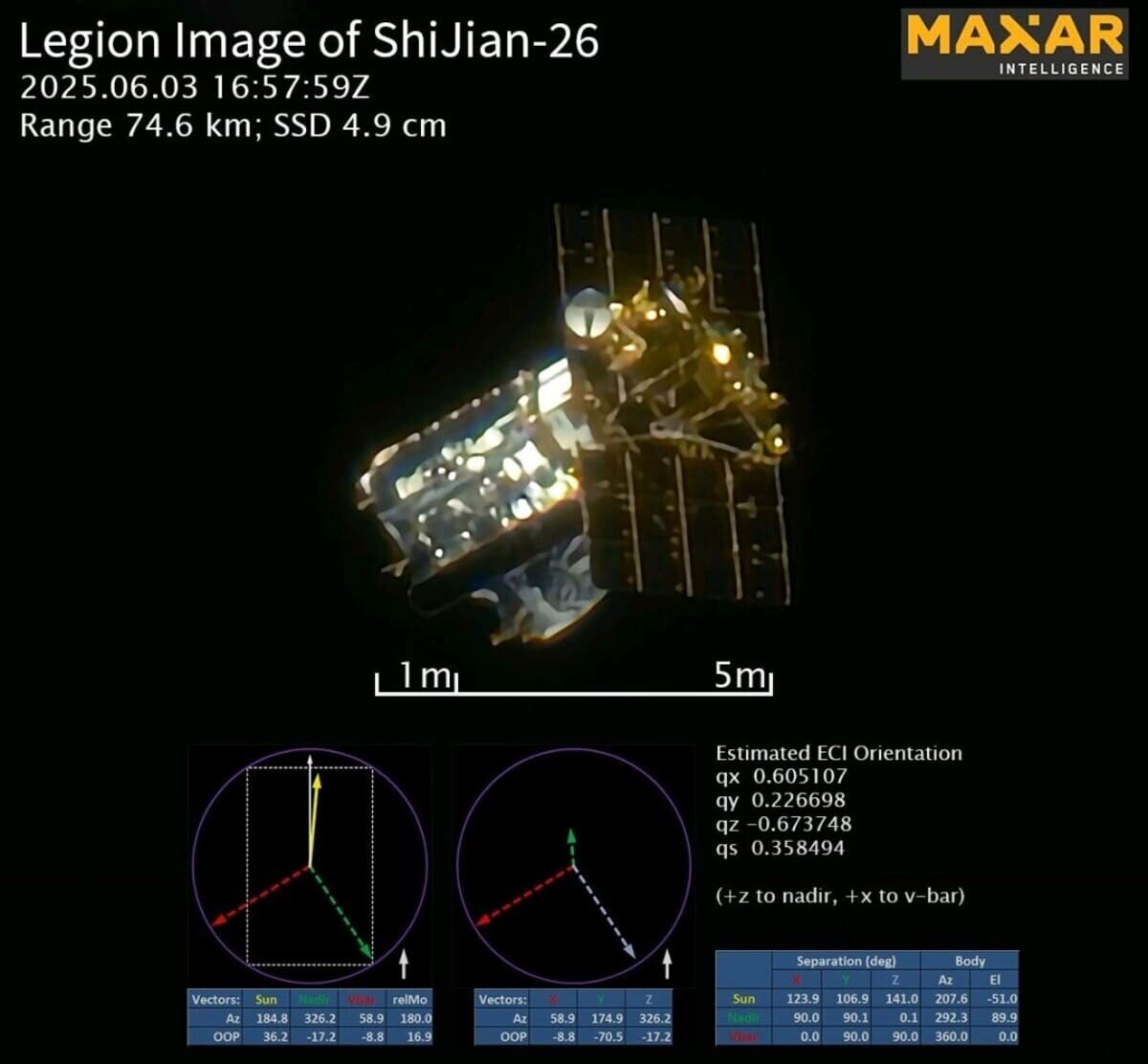     Китайский спутник «Шицзянь-26» в объективе аппарата Maxar Technologies / © Maxar Technologies