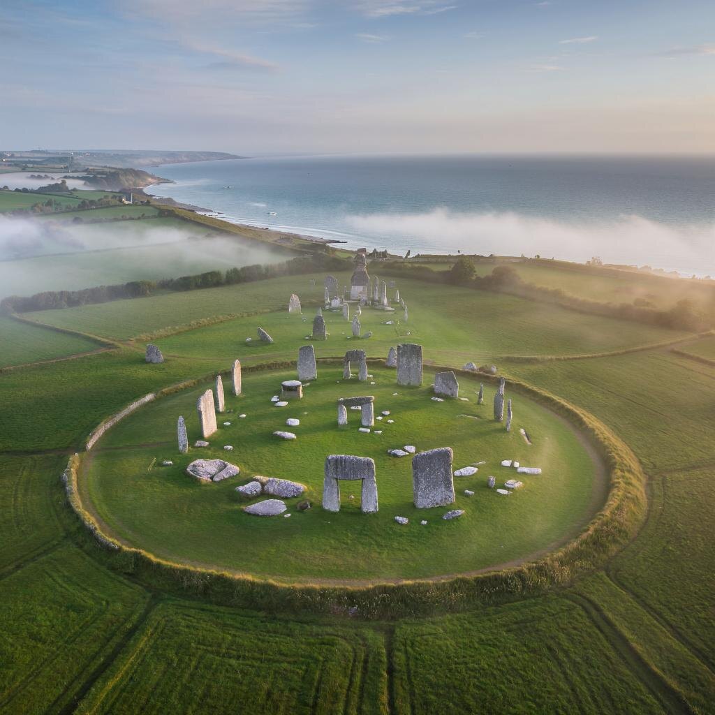 Панорама Карнакских камней в Бретани, Франция.