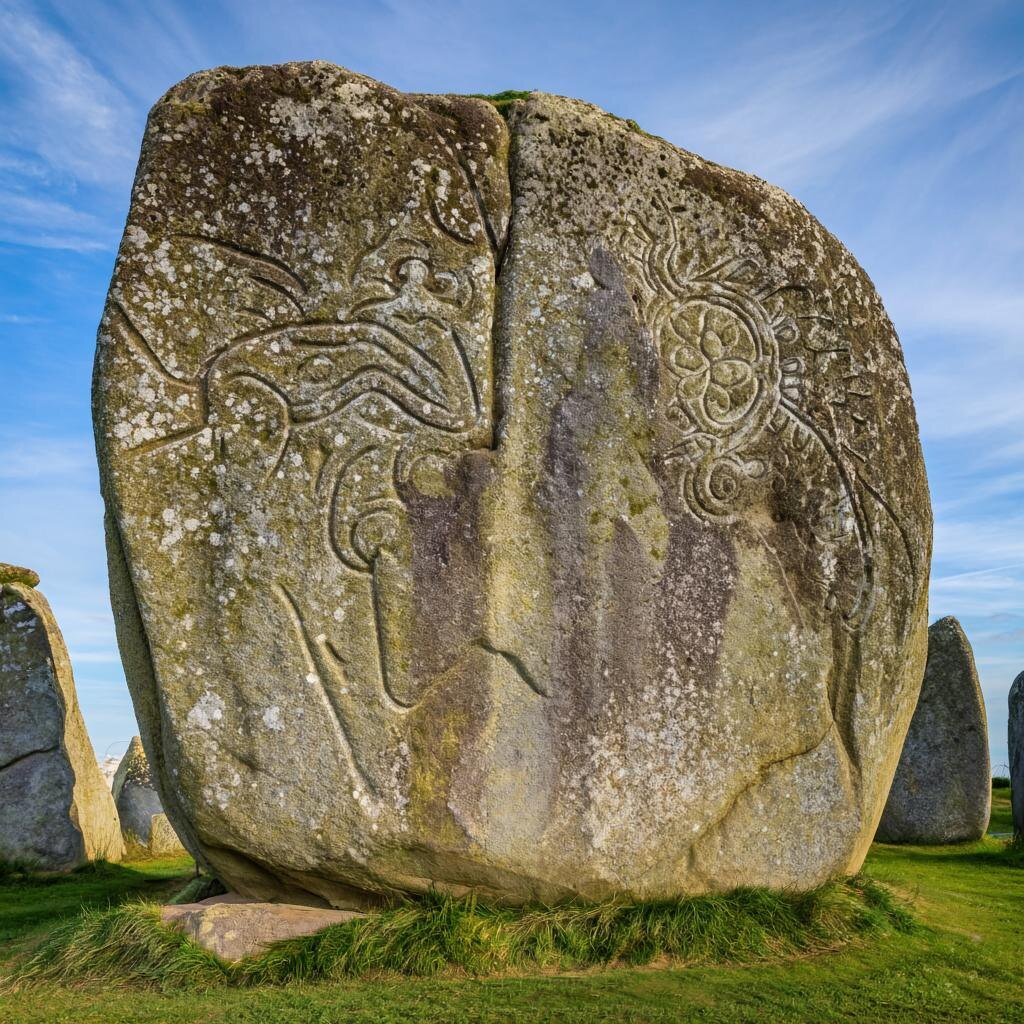 Большой стоячий камень из комплекса Карнакских камней в Бретани, Франция.
