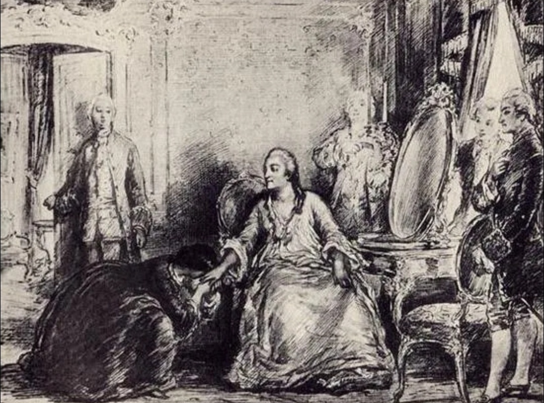 Мария Миронова кидается в ноги к императрице Екатерине ll, из интернета.