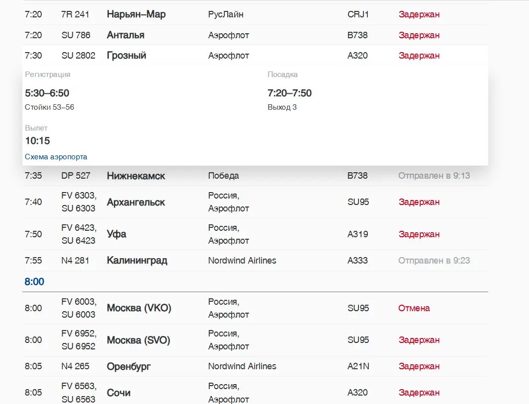    Фото: скриншот онлайн-табло аэропорта Пулково