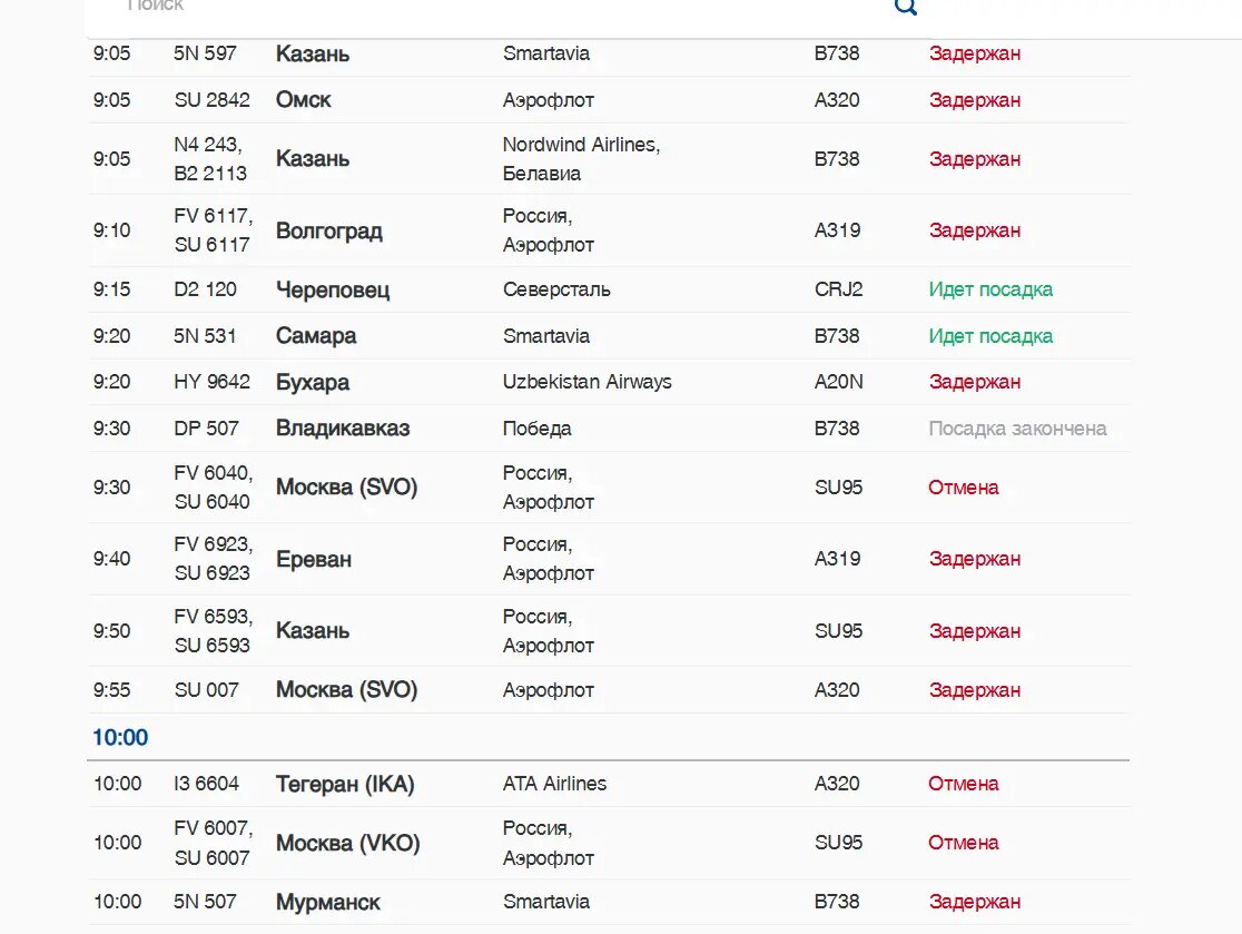    Фото: скриншот онлайн-табло аэропорта Пулково