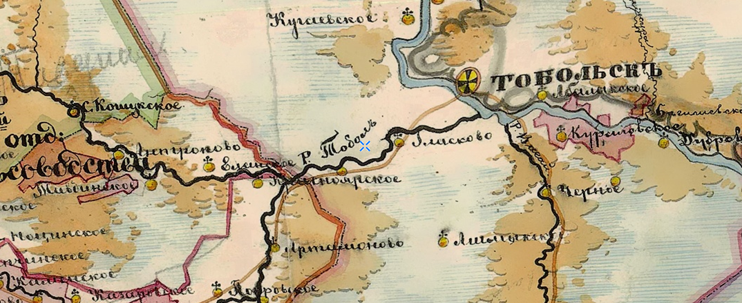 Фрагмент Карты Тобольской и Томской губерний 1874 года.