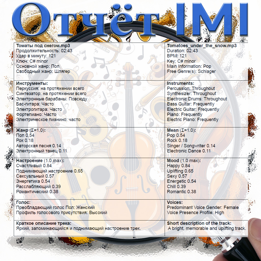 Какие инструменты звучат в песне, отчет