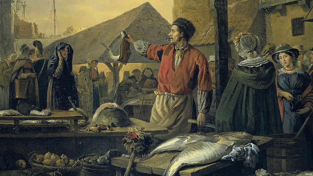 Игнатий Йозеф ван Регемортер, «Рыбный рынок в Антверпене», 1827.