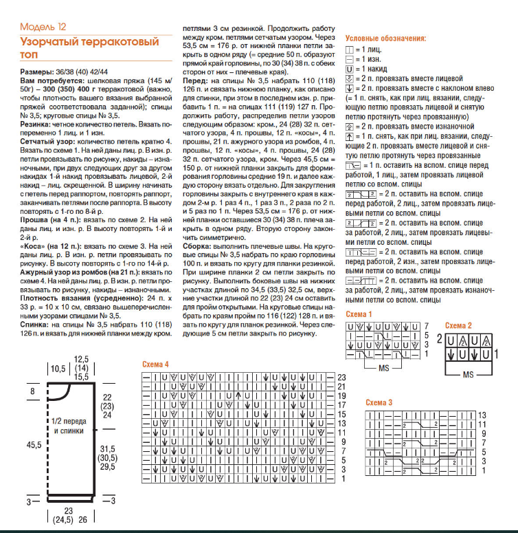 Описание вязания и схемы узоров к модели №1