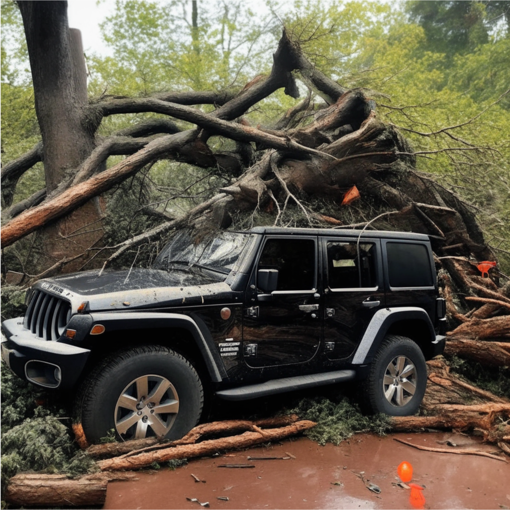 Дерево упало на крышу машины