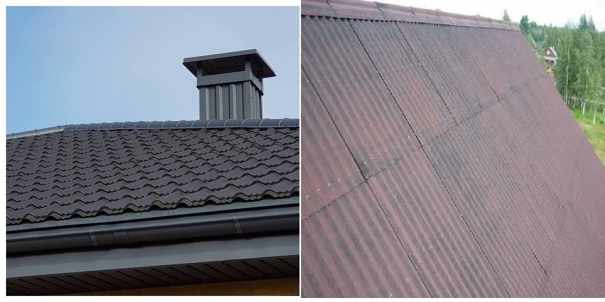 На фото два примера: резино-полимерная кровля Гумибо и Ондулин