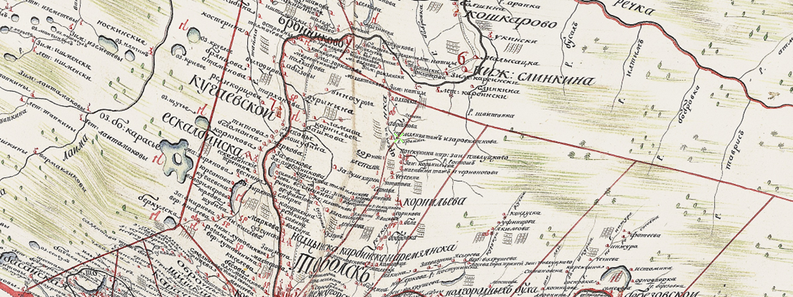 Карта Тобольского уезда Тобольского наместничества 1784 года.