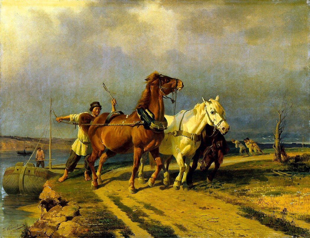 Бечевая тяга на реке Ижоре. 1868 Холст, масло. 83 x 107 см Русский музей, С.-Петербург