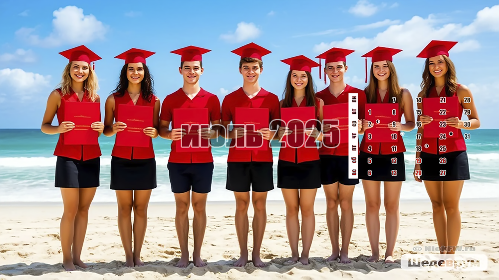 Лето, жара, пляж, студенты с красными дипломами © NickFW.ru & Шедеврум 2.5