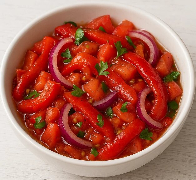  Жареный перец с помидорами и луком