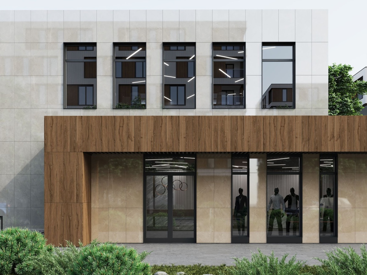 Фасад здания, оформленный керамогранитом из коллекции Nolana. Источник: Estima