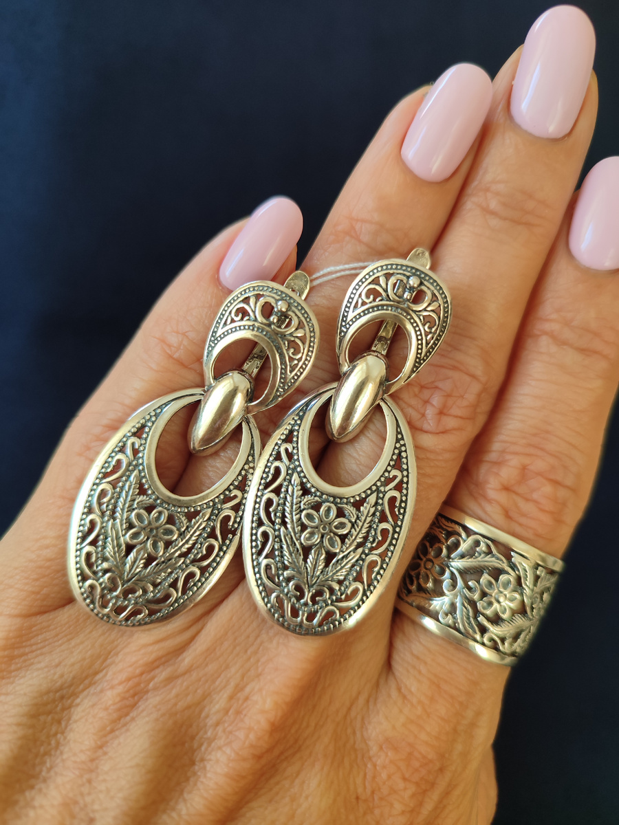 Серебро. серьги Византия, кольцо Кармен. 