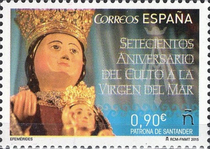 Дева Мария – покровительница Сантандера (Почтовая марка. Испания. 2015г.)