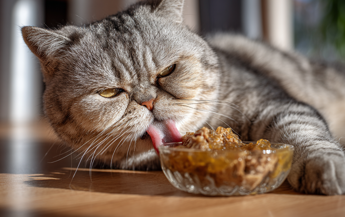 Почему кошка из влажного корма слизывает чаще всего желе или соус, а кусочки оставляет / Изображение: AlphaPet