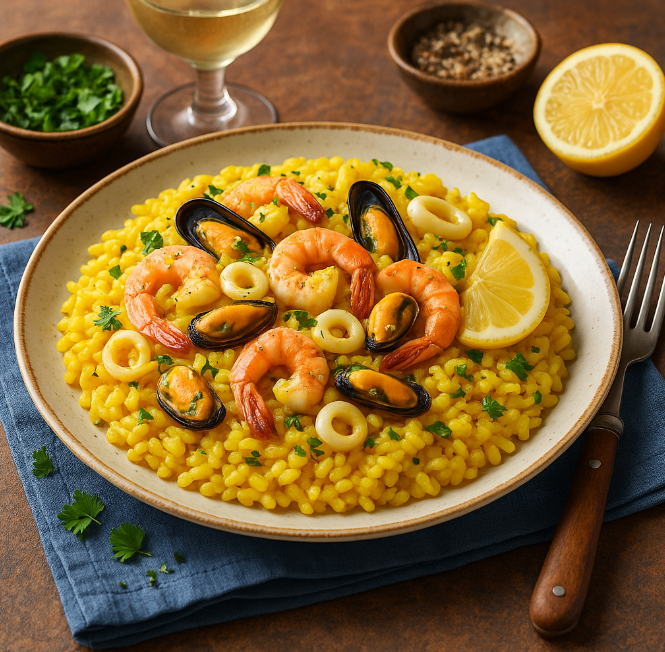 Ризотто с морепродуктами и шафраном рецепты от Дарики