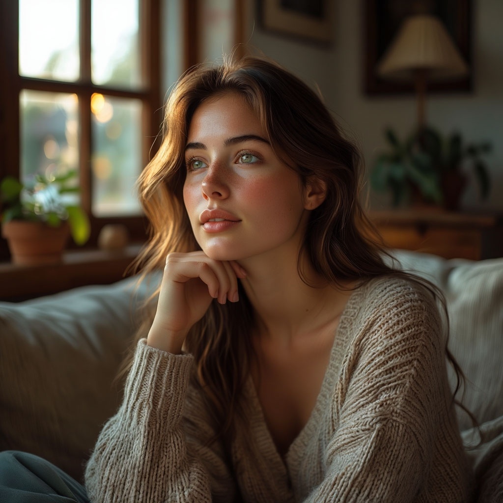 Женщина которая размышляет , что она хочет 