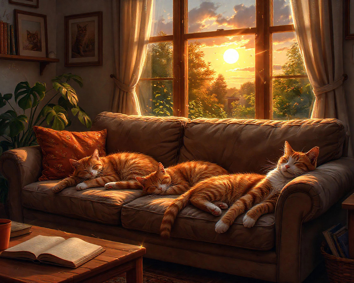 Утро. Коты довольны. Я тоже стараюсь