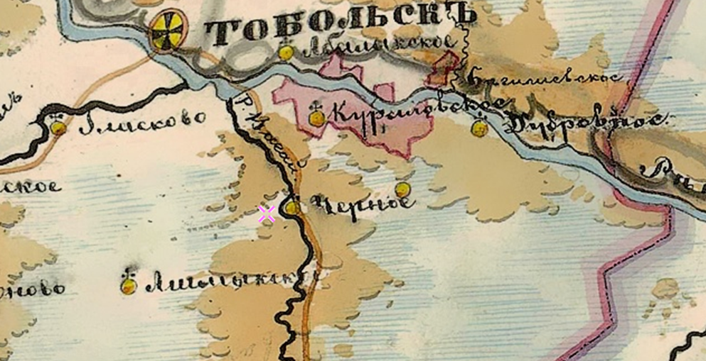 Фрагмент карты Тобольской и Томской губерний 1874 года.