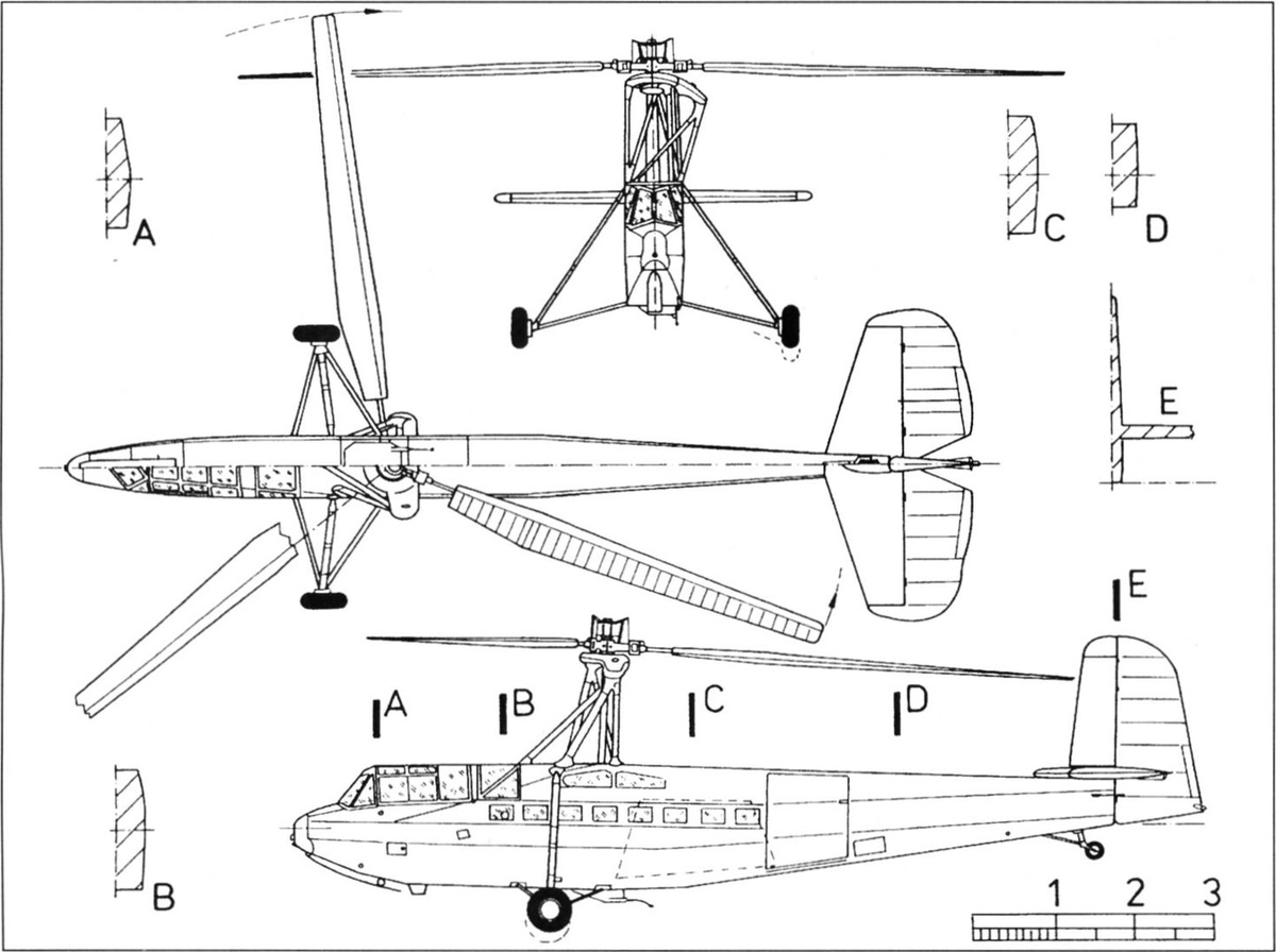 схема опытного десантного планера-автожира Focke-Achgelis Fa 225 V1