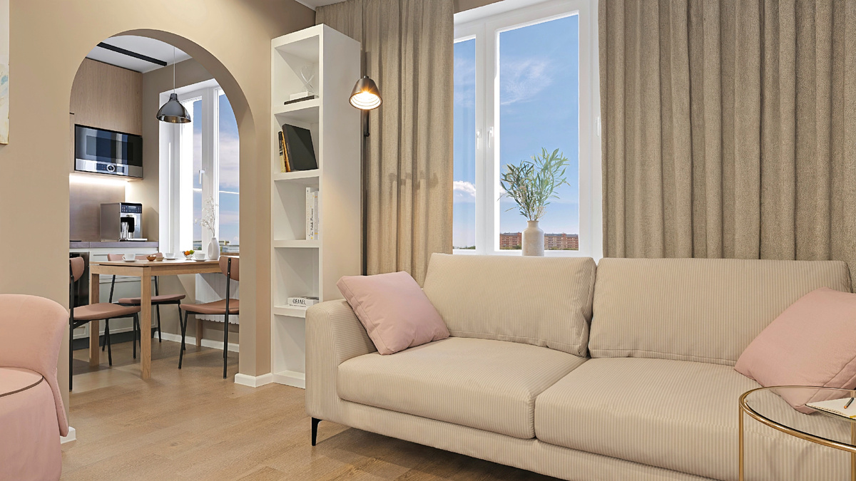 Визуализация в Планоплане: зона отдыха и проход на кухню