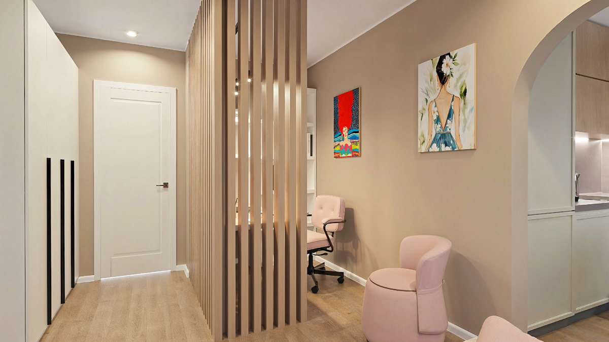 Визуализация в Планоплане: реечная перегородка отделяет рабочий уголок