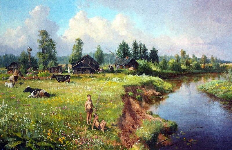 В. Жданов. "Деревня у реки". Фото из открытого доступа