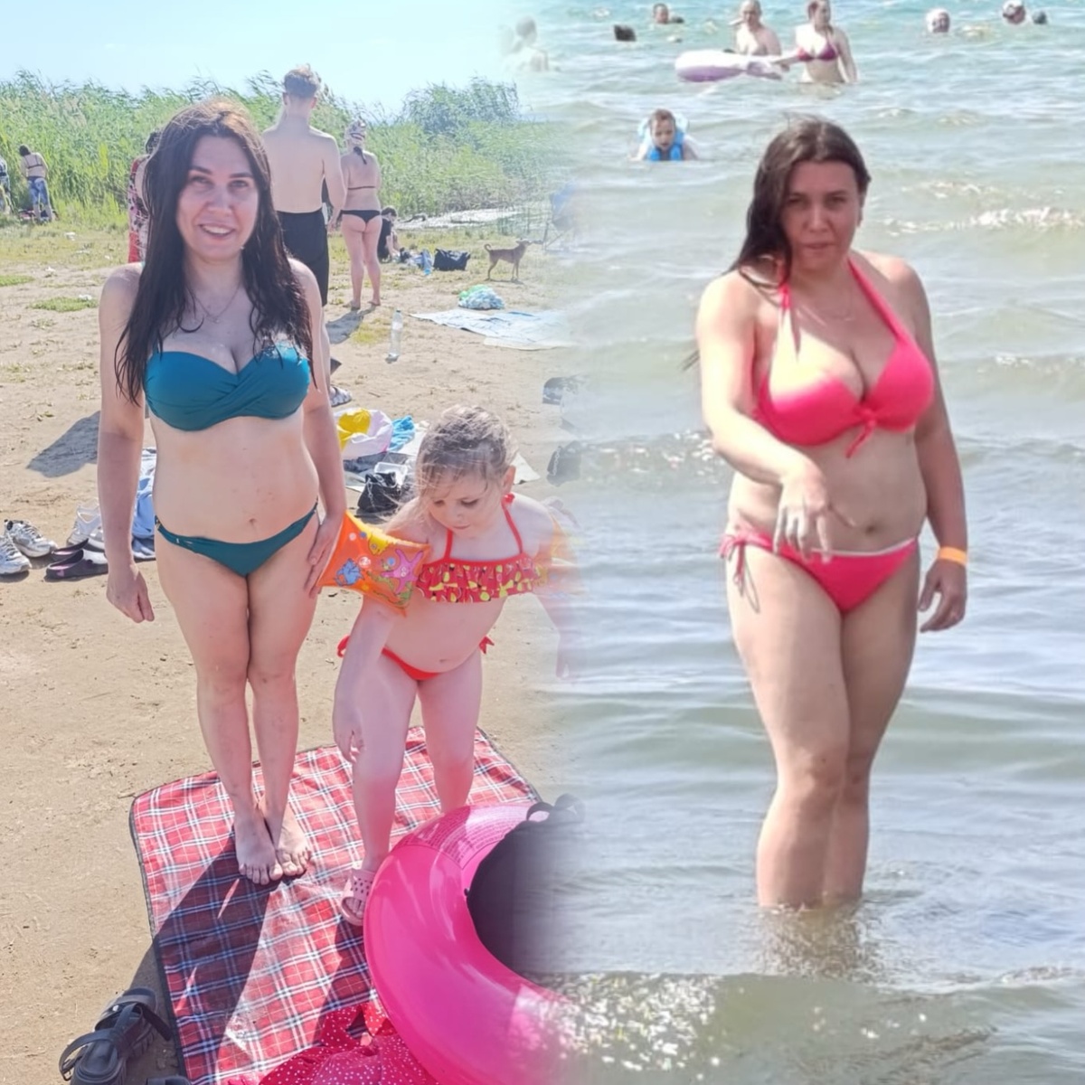 Слева это вчера на Волге- справа в прошлом году в это же самое время на море в Анапе