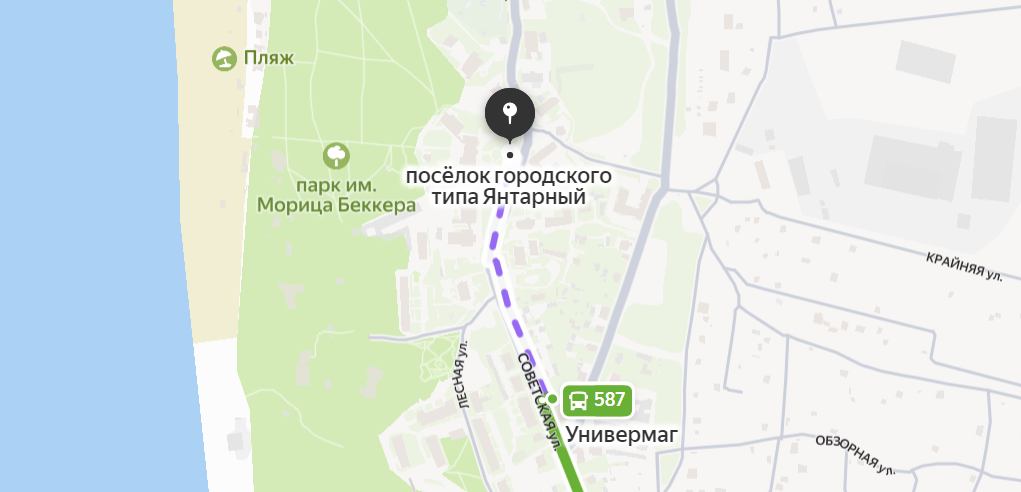 Центр Янтарного: остановка транспорта и магазин рядом. Источник: Яндекс-карты. 