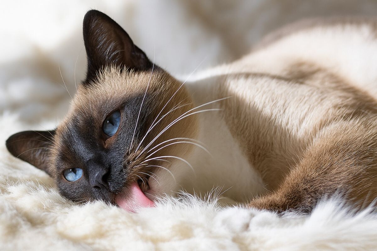 Кот лижет ковер 